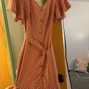 SHEIN Pink Polka Dot Button-Up Midi Dress